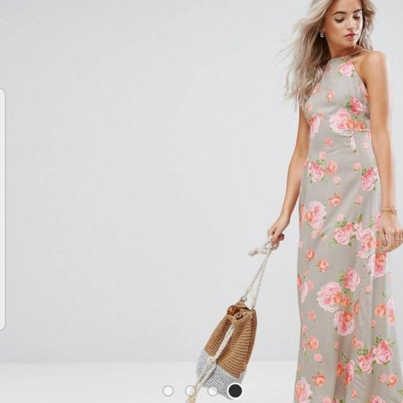 ASOS Open Back Maxi Dress in Pretty Floral - Picture 1 of 7
